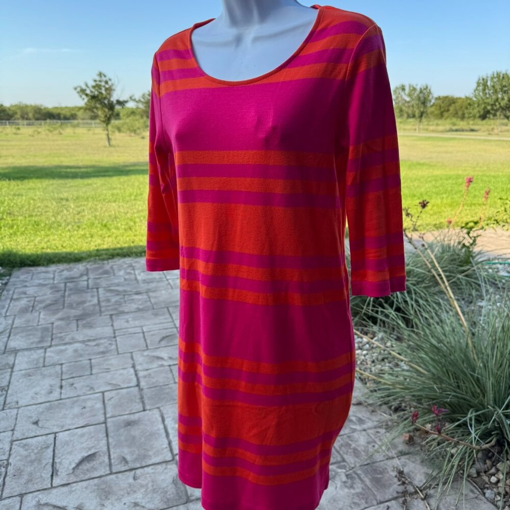 Joan Vass Azalea Spicy Orange striped cotton dress; 0P